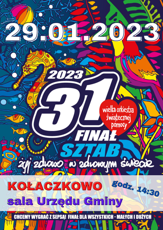 Plakat informujący o WOŚP w Gminie Kołaczkowo