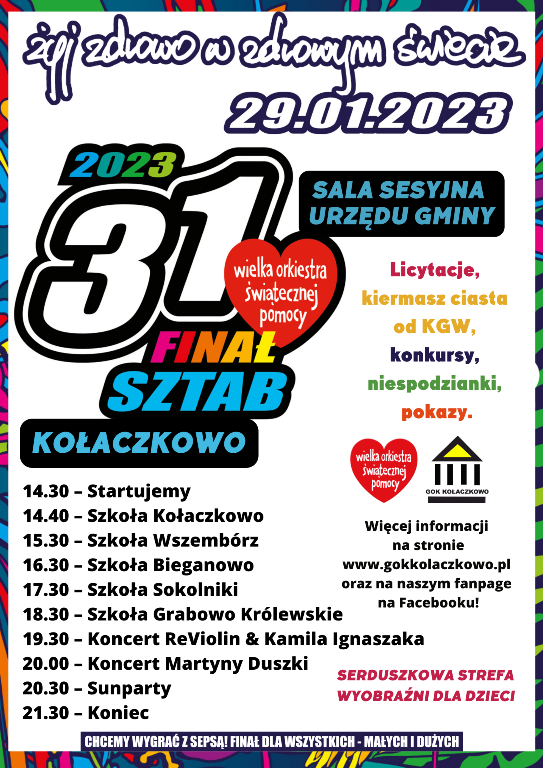 Plakat z programem WOŚP w Gminie Kołaczkowo