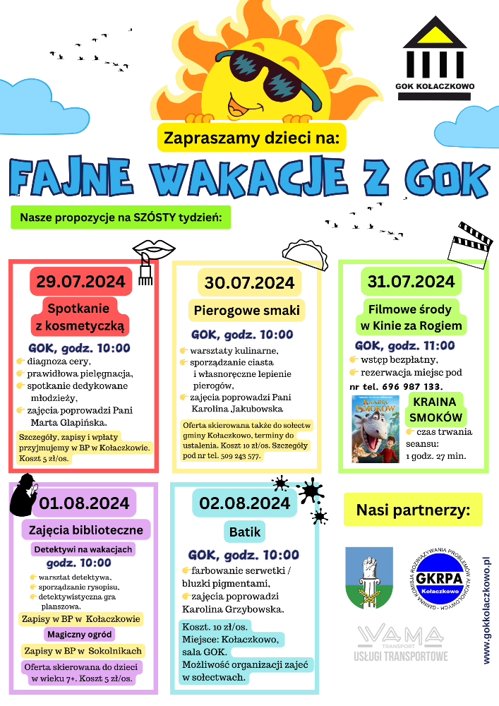 Propozycje na szósty tydzień wakacji 2024