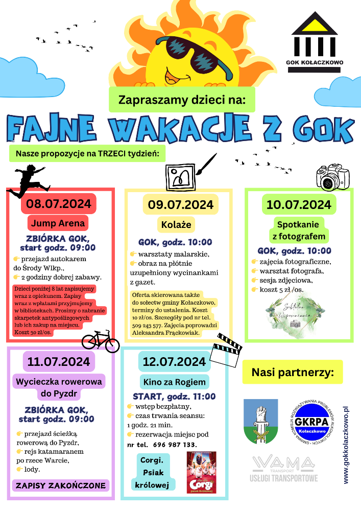 Plakat na zajęcia wakacyjne trzeci tydzień